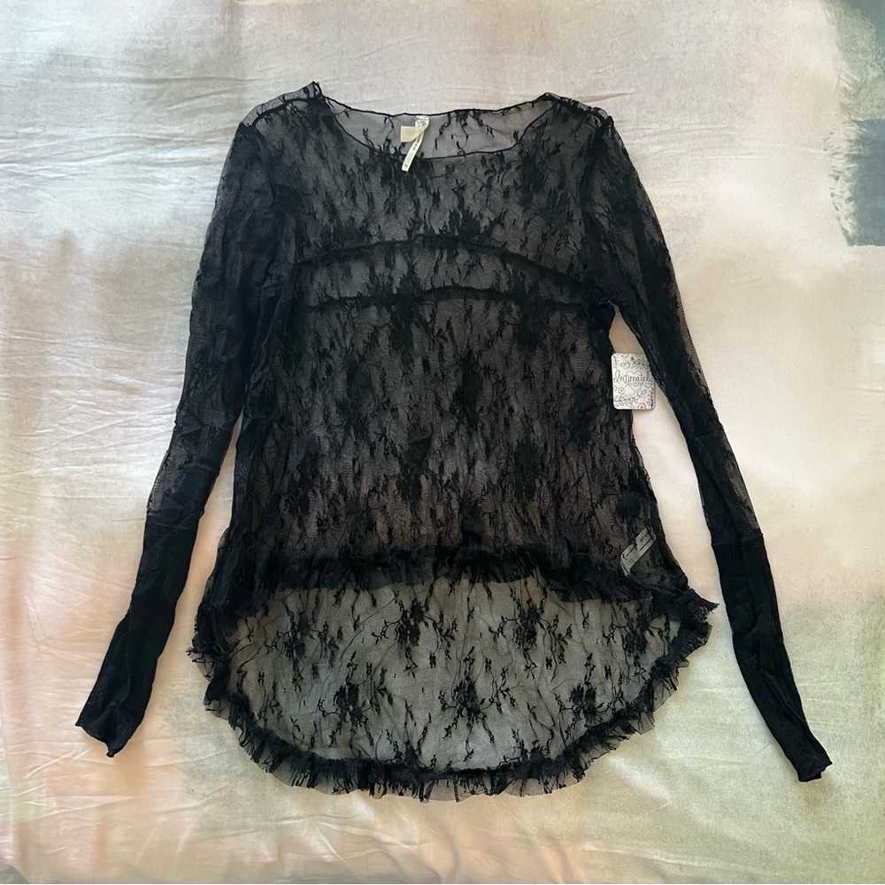 BRAND NEW! FREE PEOPLE Womens Long Sleeve Lace Top Black Size Small